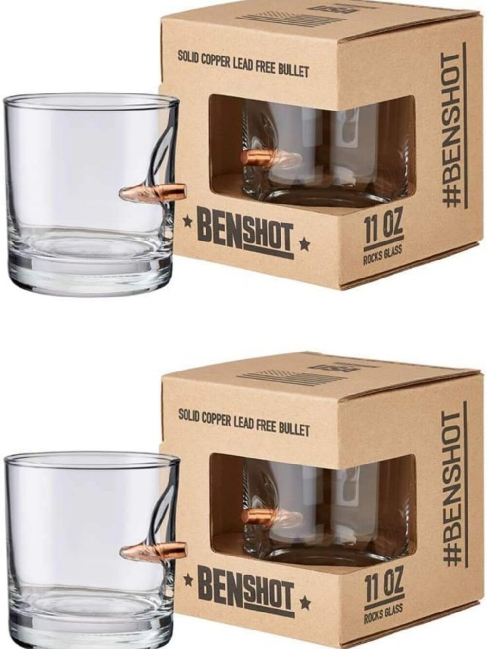 Set of 2 Unique Rocks Glasses with Real .308 Bullet - 11oz Made in USA